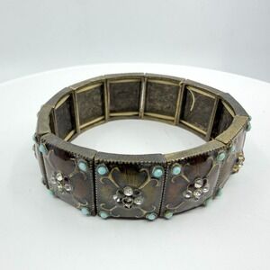 Enamel Rhinestone Statement Stretch Bangle Bohemian Gothic Flower Bracelet